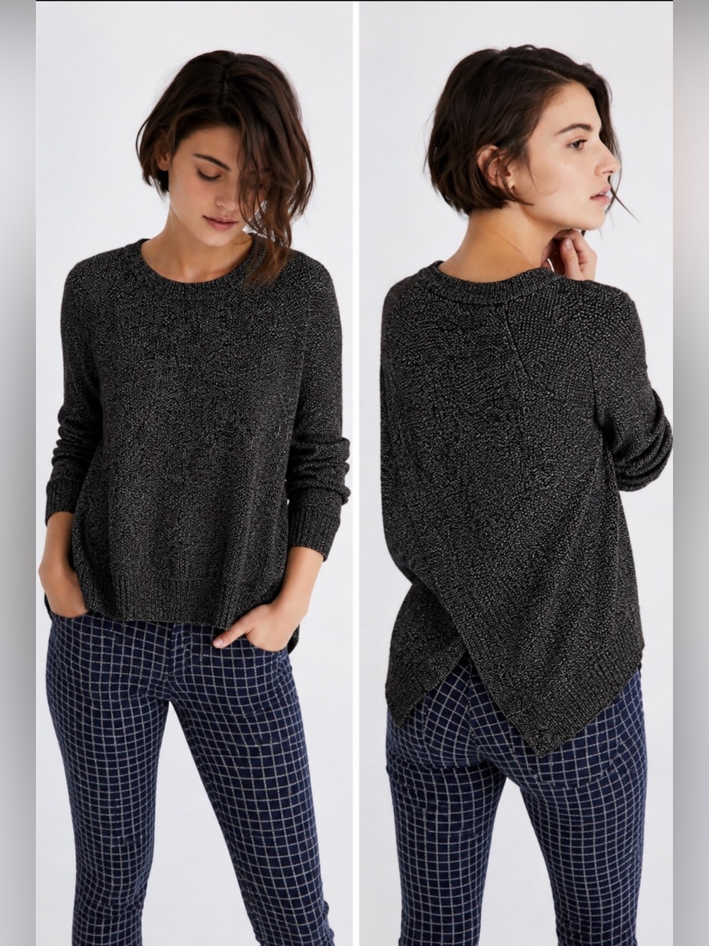 Madewell Province Sweater Size S Black Cross Over Layered Back Pullover Knit Top